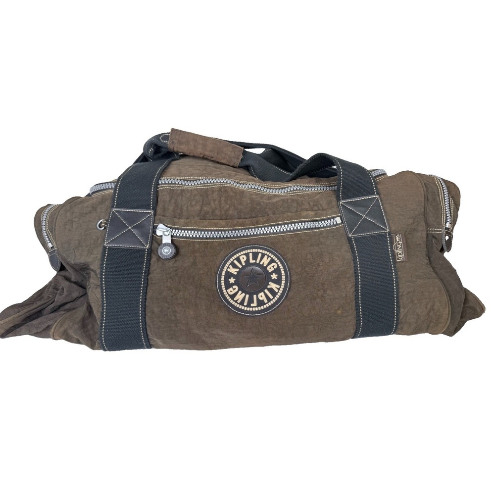 Vintage Y2K Kipling 30" Brown Nylon Weekender Duffle Bag With Adjustable Strap